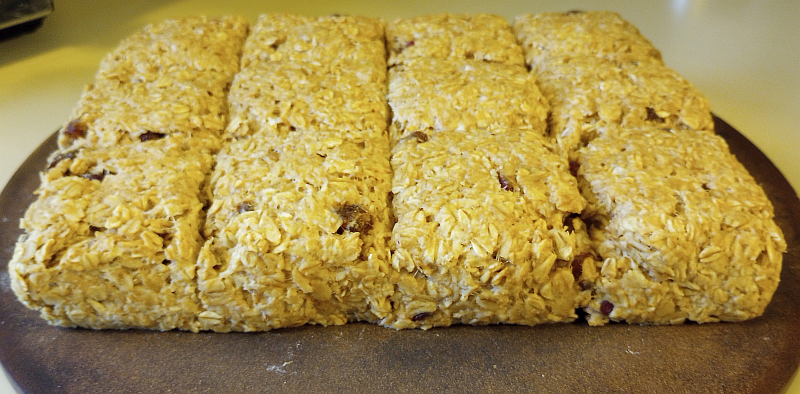 Photo: dough sliced into bars, edge view